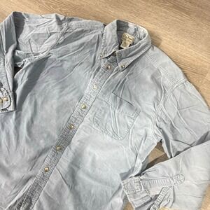 Vintage LL Bean Blue Cotton Corduroy Long Sleeve Button Down Shirt Men's Size M